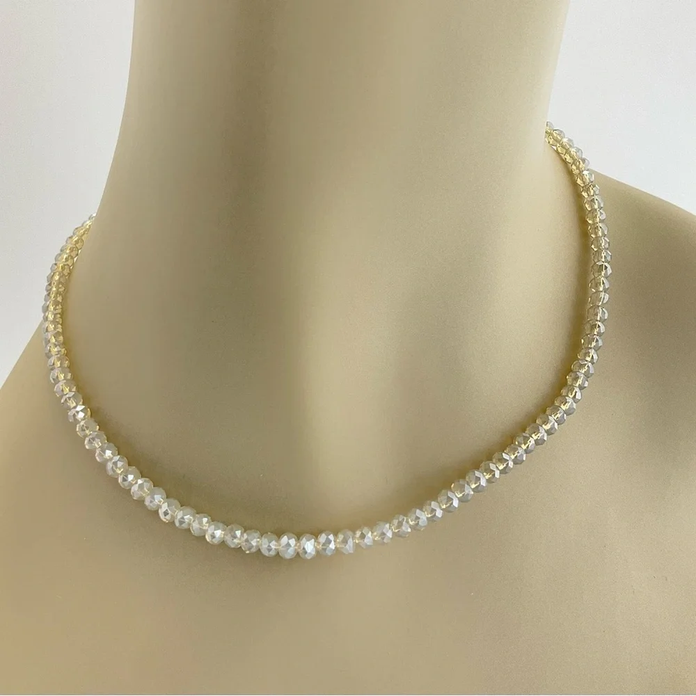 Opalescent Crystal Choker Necklace, Aura Effect, Neutral, Sparkly, Golden Aura - Picture 1 of 11